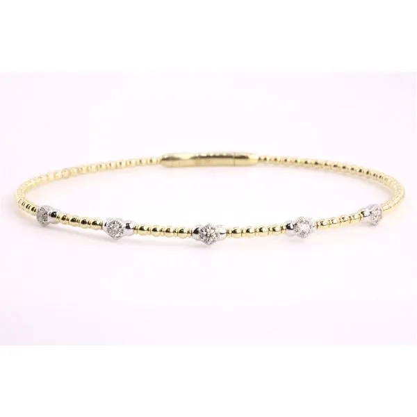 14K Yellow & White Gold Diamond Flex Bangle Bracelet with Beaded Sides & 5 Diamond Stations Puckett's Fine Jewelry Benton, KY