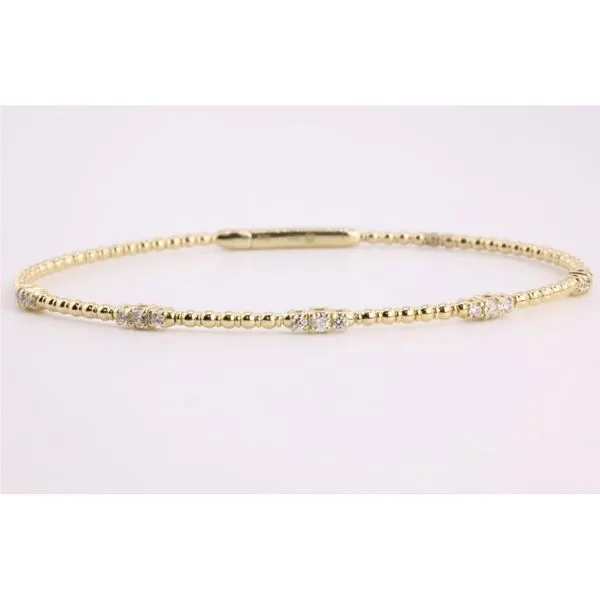14K Yellow Gold Diamond Flex Bangle Bracelet with Beaded Sides & 5 Diamond Stations Puckett's Fine Jewelry Benton, KY