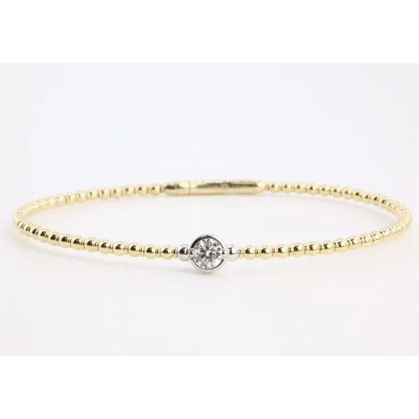 14K Yellow & White Gold Diamond Flex Bangle Bracelet with Solitaire Puckett's Fine Jewelry Benton, KY