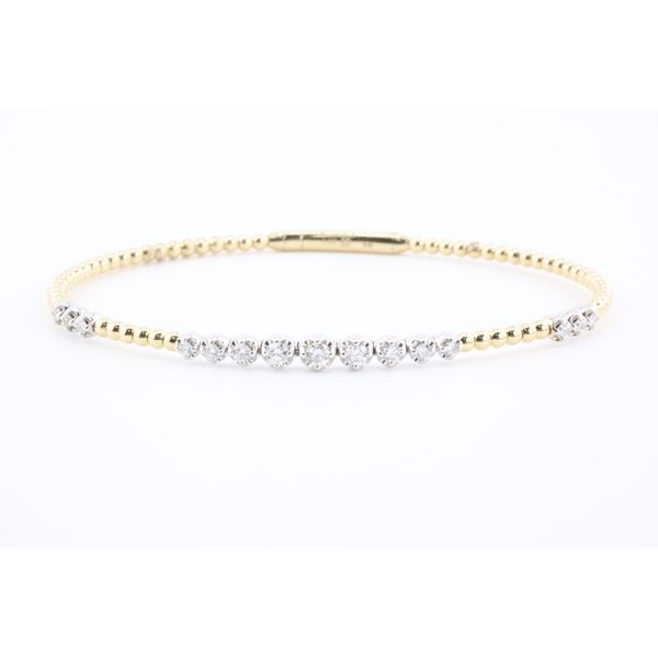 14K Yellow Gold Diamond Flex Bangle with Beaded Cuff Puckett's Fine Jewelry Benton, KY