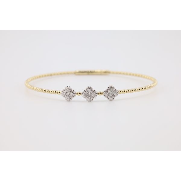 14K Two-Tone Gold Natural Diamond Clover Flexi Bangle – 0.31ctw, 6.75