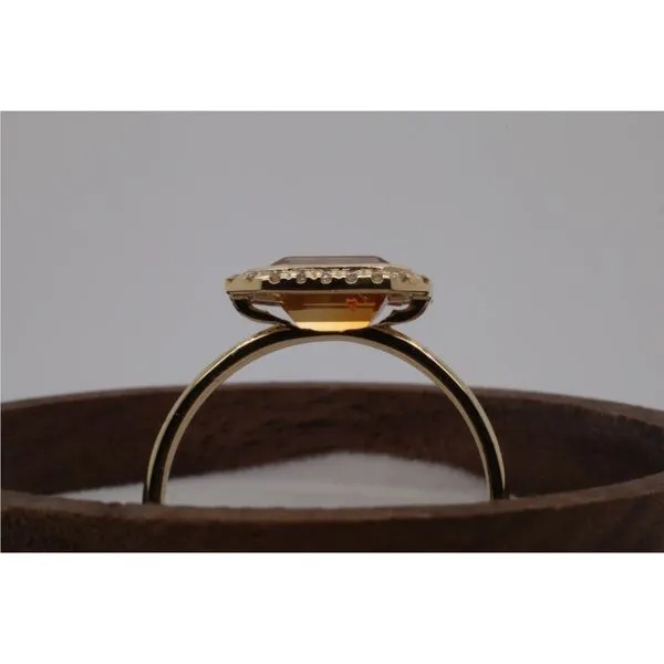 14K Yellow Gold Emerald Cut Citrine Ring with Diamond Halo Image 2 Puckett's Fine Jewelry Benton, KY