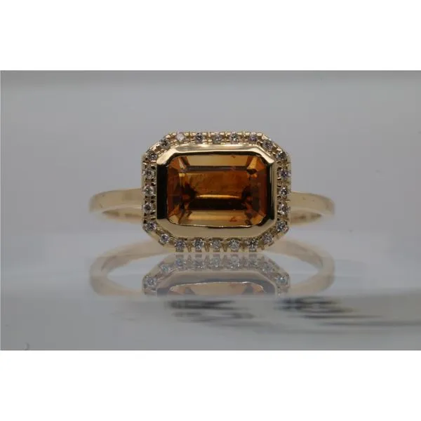 14K Yellow Gold Emerald Cut Citrine Ring with Diamond Halo Puckett's Fine Jewelry Benton, KY
