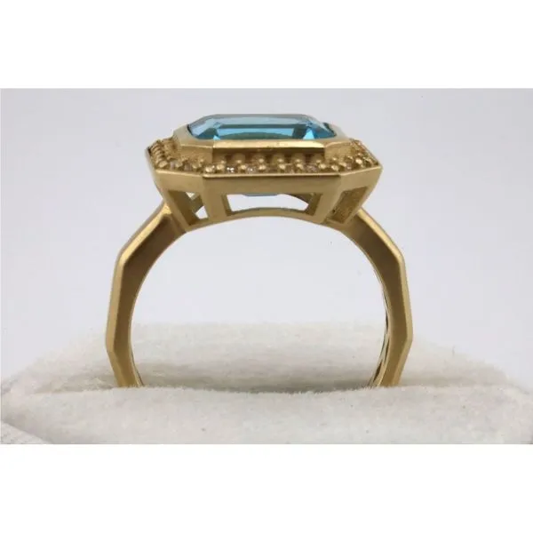 14K Yellow Gold Emerald Cut Blue Topaz Ring with Diamond Halo Image 3 Puckett's Fine Jewelry Benton, KY