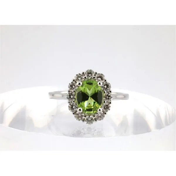 14K White Gold Oval Peridot and Diamond Halo Ring Puckett's Fine Jewelry Benton, KY