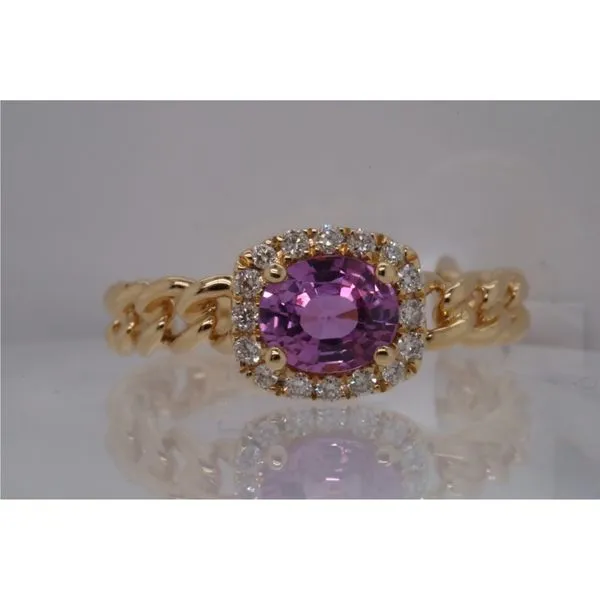 18KY Pink Sapphire and Diamond Ring With Link Style Band Puckett's Fine Jewelry Benton, KY
