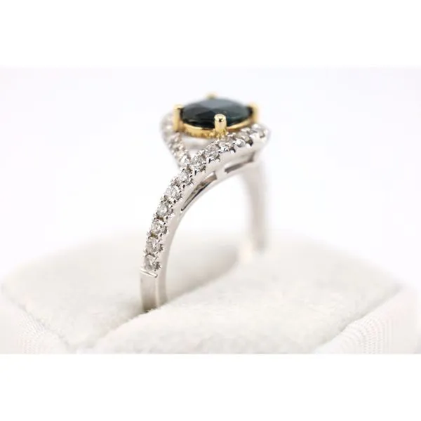 14K White Gold with Yellow Prongs Oval Sapphire Ring With Diamond Bypass Band Image 2 Puckett's Fine Jewelry Benton, KY