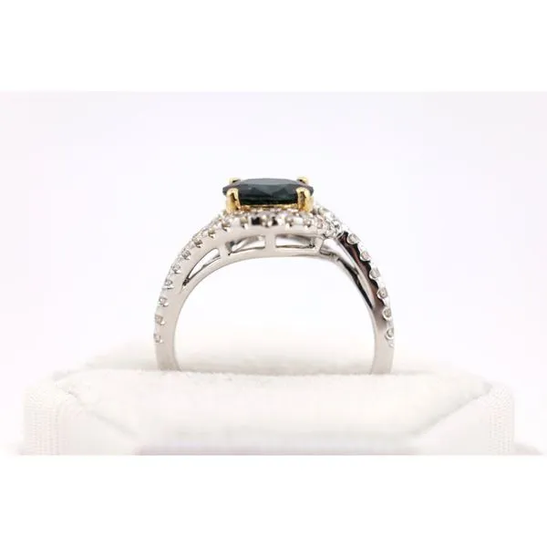 14K White Gold with Yellow Prongs Oval Sapphire Ring With Diamond Bypass Band Image 3 Puckett's Fine Jewelry Benton, KY