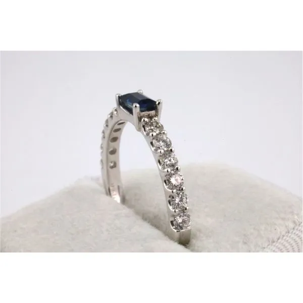 14KW Blue Sapphire Ring With Diamond Band Image 2 Puckett's Fine Jewelry Benton, KY