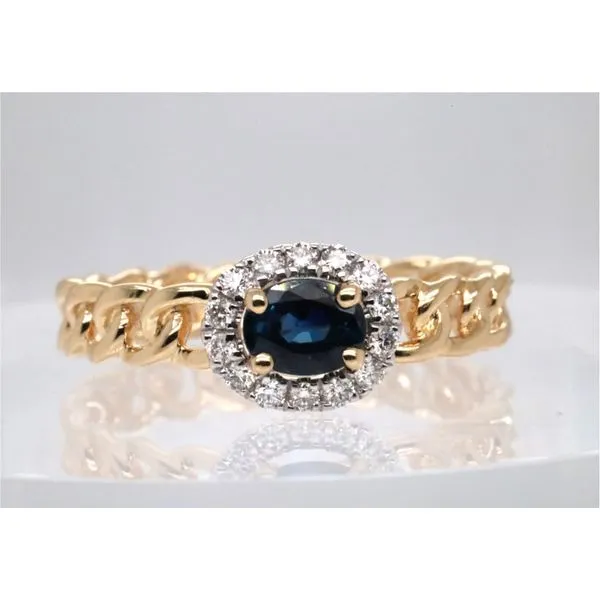 14K Oval Sapphire and Diamond Ring With Chain-Style Band Puckett's Fine Jewelry Benton, KY