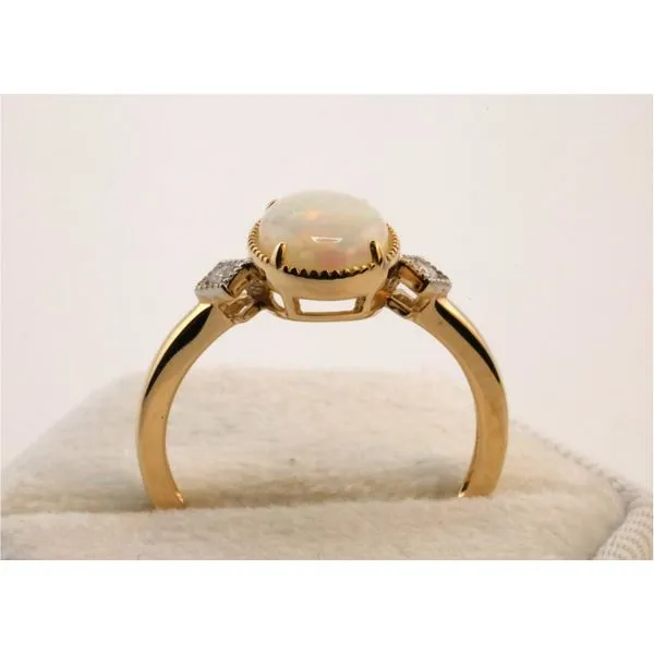 14KY Oval Opal Ring With Diamond Accents Image 3 Puckett's Fine Jewelry Benton, KY