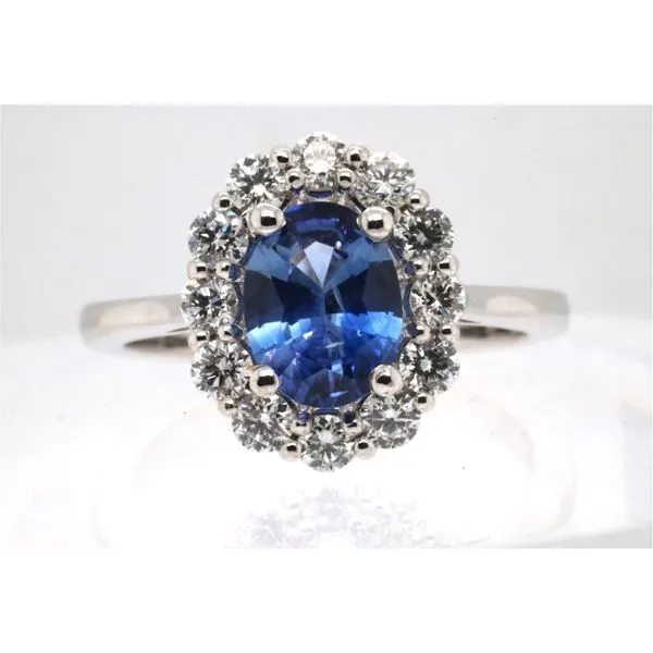 14K White Gold Sapphire and Diamond Halo Ring Puckett's Fine Jewelry Benton, KY