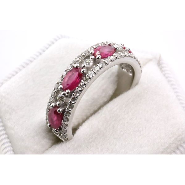 14K White Gold Ruby and Diamond Band Image 2 Puckett's Fine Jewelry Benton, KY