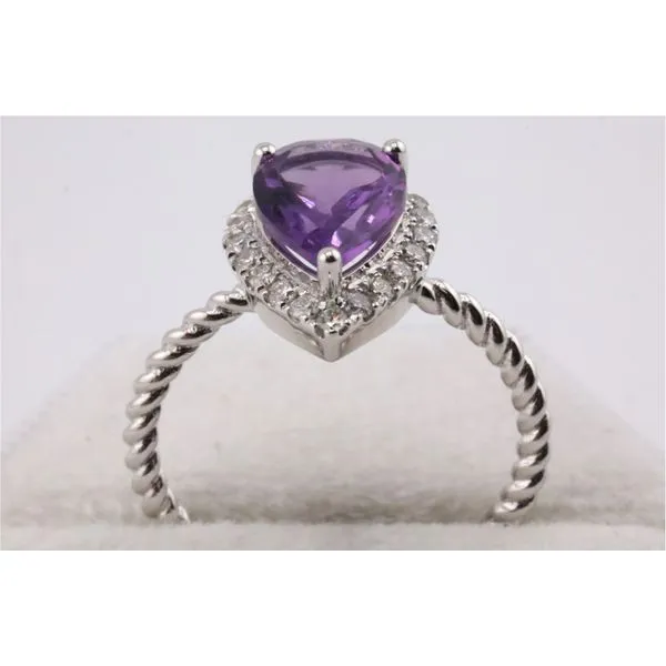 14K White Gold Pear-Shaped Amethyst Ring with Diamond Halo & Cable Band Image 3 Puckett's Fine Jewelry Benton, KY