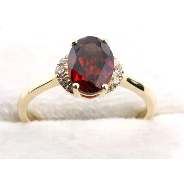 14K Yellow Gold Oval Garnet Ring with Diamond Accents Image 3 Puckett's Fine Jewelry Benton, KY