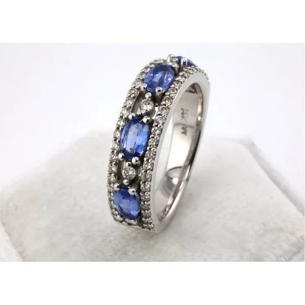 14K White Gold Diamond and Sapphire Band Image 2 Puckett's Fine Jewelry Benton, KY