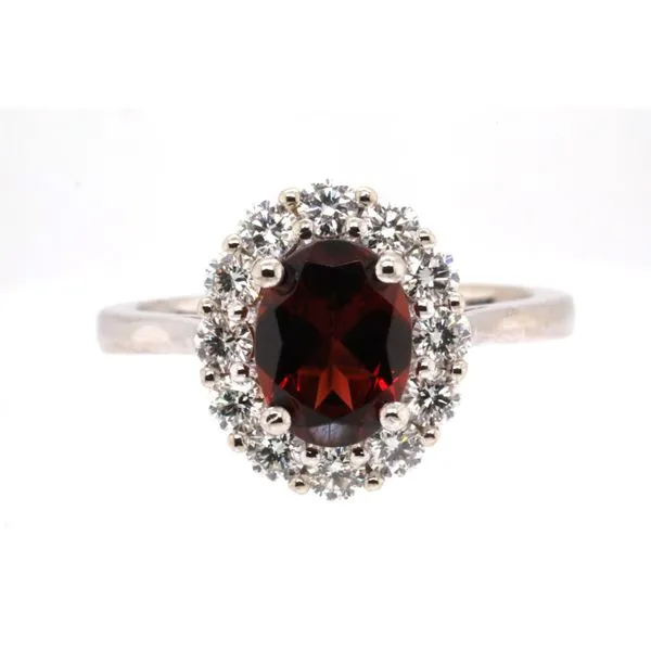 14K White Gold Oval Garnet Ring with Diamond Accents Puckett's Fine Jewelry Benton, KY
