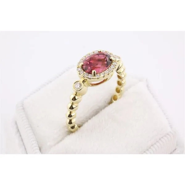 14K Yellow Gold Oval Pink Tourmaline & Diamond Halo Ring Image 2 Puckett's Fine Jewelry Benton, KY