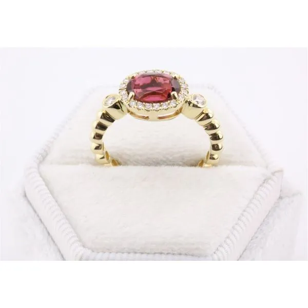 14K Yellow Gold Oval Pink Tourmaline & Diamond Halo Ring Image 3 Puckett's Fine Jewelry Benton, KY
