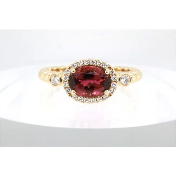 14K Yellow Gold Oval Pink Tourmaline & Diamond Halo Ring Puckett's Fine Jewelry Benton, KY