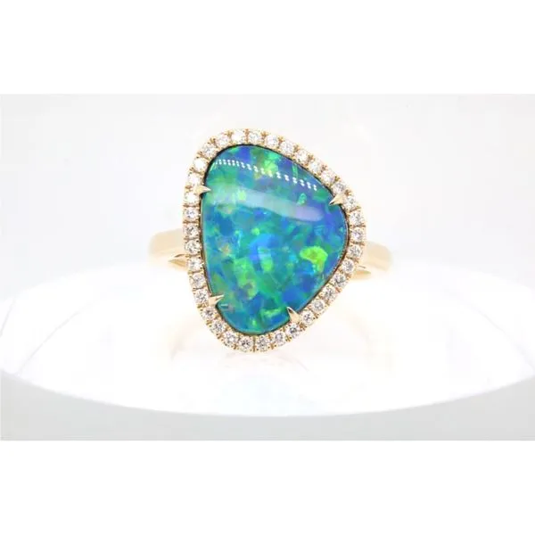 14K Yellow Gold Organic Opal Doublet & Diamond Halo Ring Puckett's Fine Jewelry Benton, KY