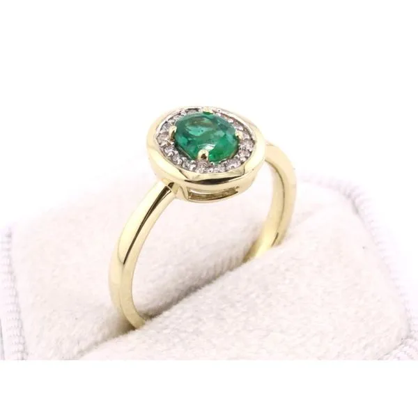 14K Yellow Gold Oval Emerald & Diamond Halo Ring Image 2 Puckett's Fine Jewelry Benton, KY