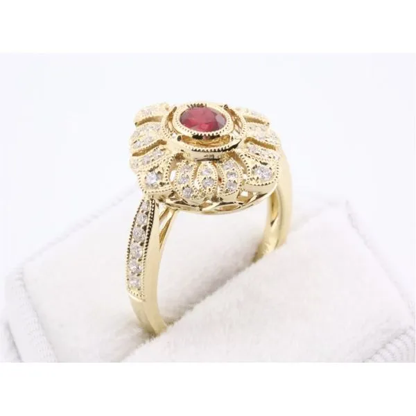 14K Yellow Gold Ruby & Diamond Filigree Ring Image 2 Puckett's Fine Jewelry Benton, KY