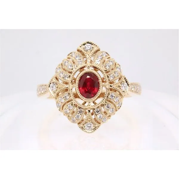 14K Yellow Gold Ruby & Diamond Filigree Ring Puckett's Fine Jewelry Benton, KY