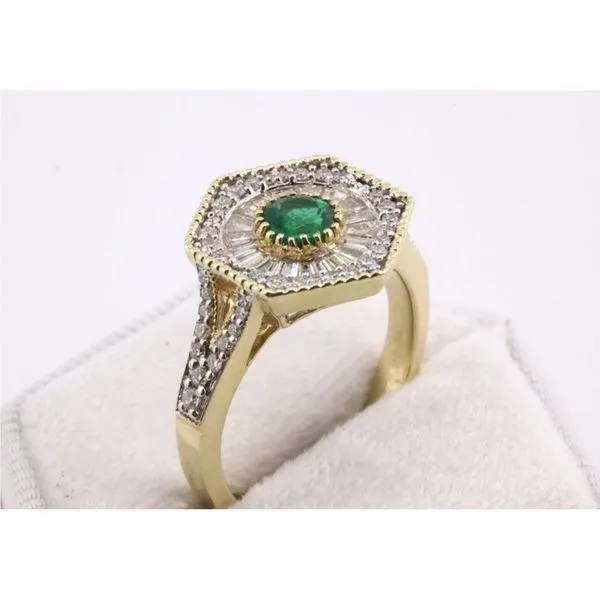 14K Yellow Gold Emerald & Diamond Hexagon Ring with Split Shank Image 2 Puckett's Fine Jewelry Benton, KY