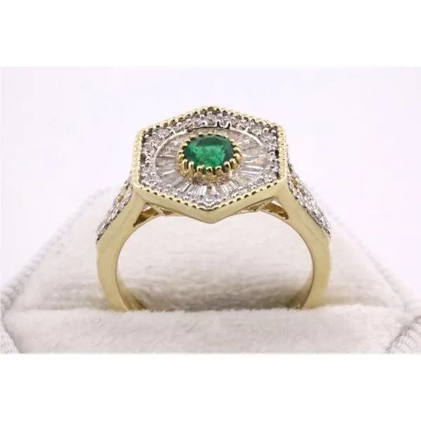 14K Yellow Gold Emerald & Diamond Hexagon Ring with Split Shank Image 3 Puckett's Fine Jewelry Benton, KY