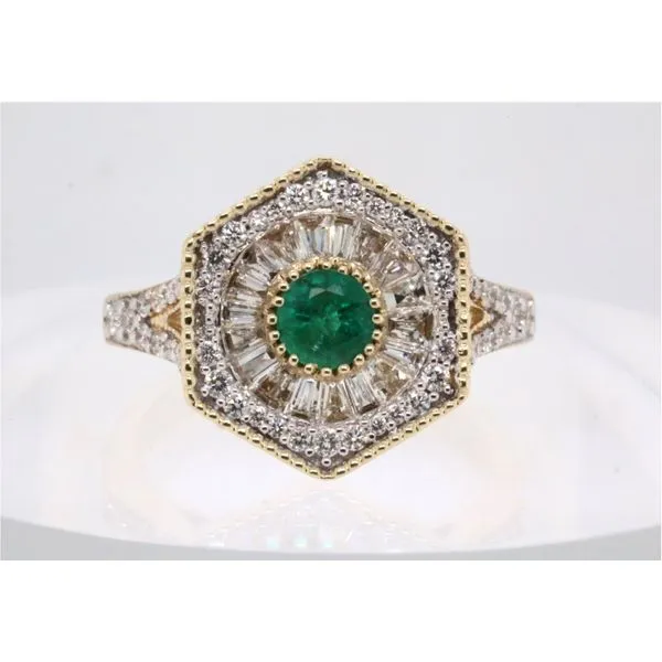 14K Yellow Gold Emerald & Diamond Hexagon Ring with Split Shank Puckett's Fine Jewelry Benton, KY