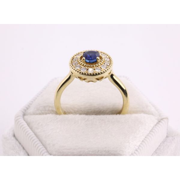 14K Yellow Gold Round Blue Sapphire & Diamond Halo Ring Image 3 Puckett's Fine Jewelry Benton, KY