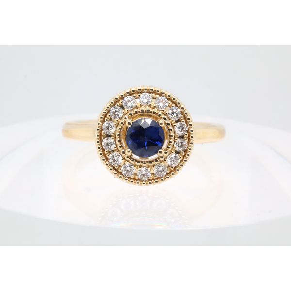 14K Yellow Gold Round Blue Sapphire & Diamond Halo Ring Puckett's Fine Jewelry Benton, KY