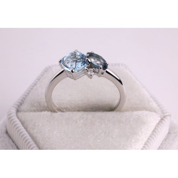 14KW Blue Topaz Duo Ring With Diamond Accent Image 3 Puckett's Fine Jewelry Benton, KY