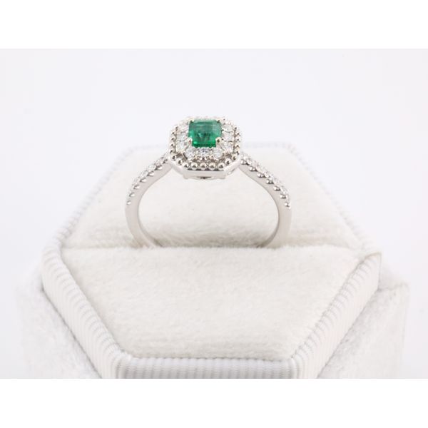 14K White Gold Emerald & Diamond Halo Ring Image 3 Puckett's Fine Jewelry Benton, KY