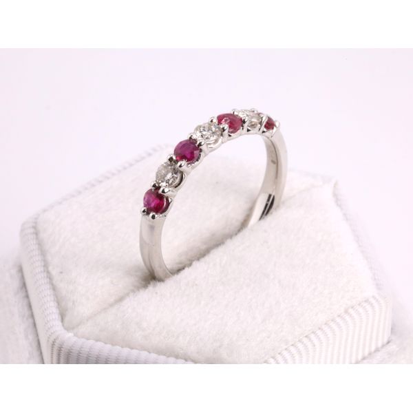 14K White Gold Ruby & Diamond Band Image 2 Puckett's Fine Jewelry Benton, KY