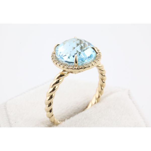 14K Yellow Gold Swiss Blue Topaz & Diamond Halo Ring Image 2 Puckett's Fine Jewelry Benton, KY