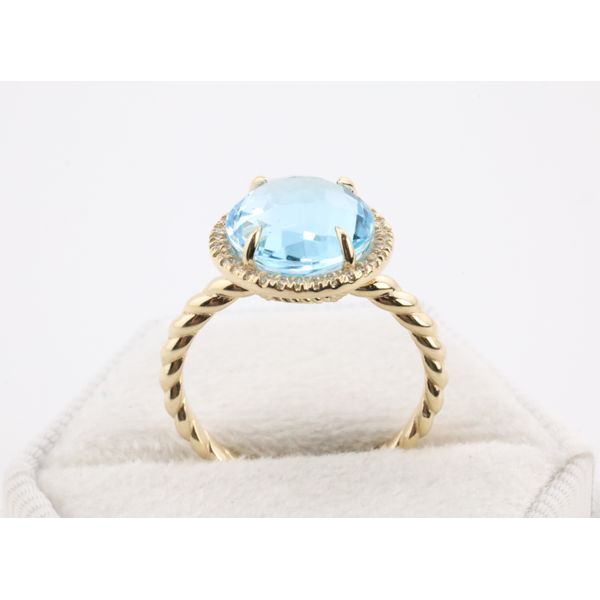 14K Yellow Gold Swiss Blue Topaz & Diamond Halo Ring Image 3 Puckett's Fine Jewelry Benton, KY