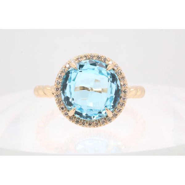 14K Yellow Gold Swiss Blue Topaz & Diamond Halo Ring Puckett's Fine Jewelry Benton, KY