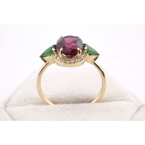 14K Yellow Gold Rhodolite & Tsavorite Garnet Halo Ring Image 3 Puckett's Fine Jewelry Benton, KY