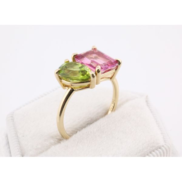 14K Yellow Gold Peridot & Pink Topaz Two-Stone Ring Image 2 Puckett's Fine Jewelry Benton, KY