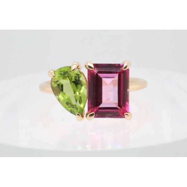 14K Yellow Gold Peridot & Pink Topaz Two-Stone Ring Puckett's Fine Jewelry Benton, KY
