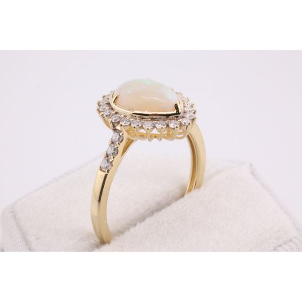 14K Yellow Gold Opal & Diamond Halo Ring Image 2 Puckett's Fine Jewelry Benton, KY