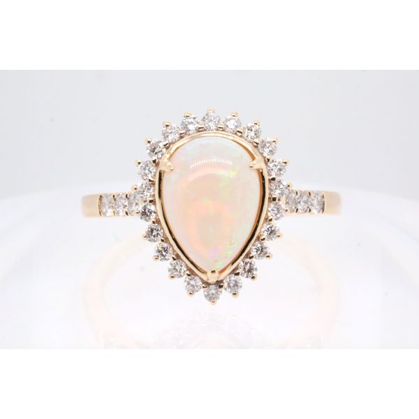 14K Yellow Gold Opal & Diamond Halo Ring Puckett's Fine Jewelry Benton, KY