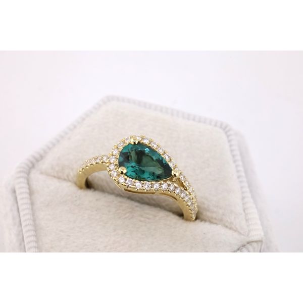 14K Yellow Pear Green Tourmaline & Diamond Ring Image 2 Puckett's Fine Jewelry Benton, KY