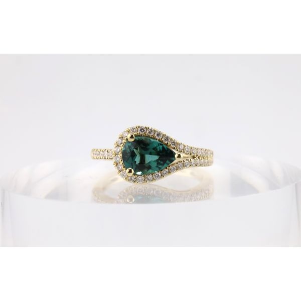 14K Yellow Pear Green Tourmaline & Diamond Ring Puckett's Fine Jewelry Benton, KY