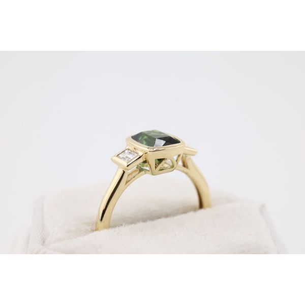 14K Yellow Gold Cushion-Cut Green Tourmaline & Diamond Ring Image 2 Puckett's Fine Jewelry Benton, KY