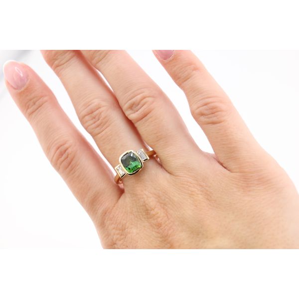14K Yellow Gold Cushion-Cut Green Tourmaline & Diamond Ring Image 3 Puckett's Fine Jewelry Benton, KY