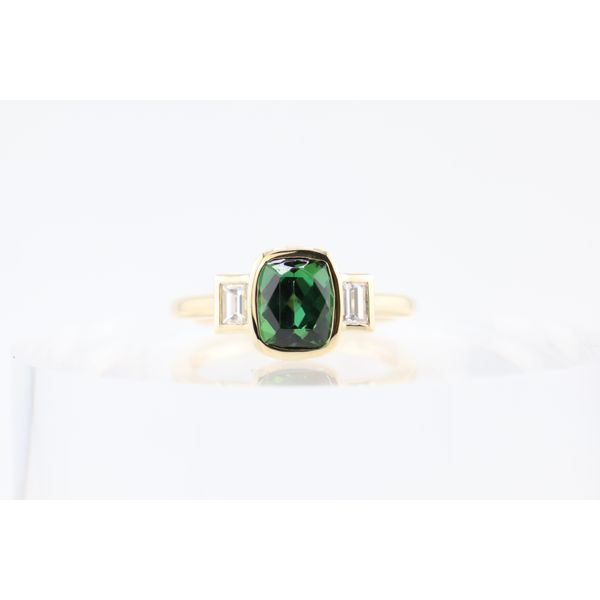 14K Yellow Gold Cushion-Cut Green Tourmaline & Diamond Ring Puckett's Fine Jewelry Benton, KY