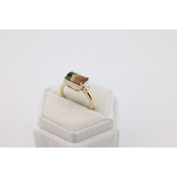 14K Gold Emerald-Cut Watermelon Tourmaline & Diamond Ring Image 2 Puckett's Fine Jewelry Benton, KY